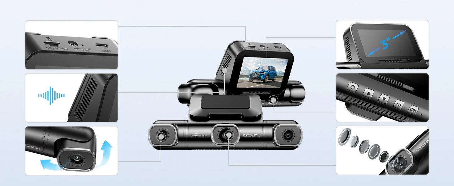 AZDOME Dash Cam M660 2K+3*1080P 4CH Car DVR GPS 5G Wifi Built-in 128GB EMMC Voice Control 24H Parking Monitor Super Night Vision