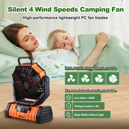 Trending 2026 20000mAh Portable Rechargeable Camping Fan F6 4 Speed Ventilador Solar Recargable Table Fan with Light