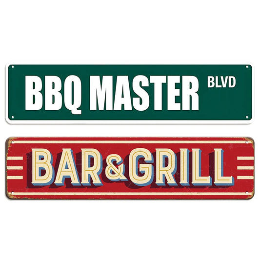 BBQ Master Bar & Grill Metal Signs Set Retro Home Wall Decor for Patio Bar Grill Area Decor