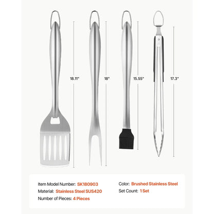 Overseas Stock Free Shipping 4PCS Grilling Tool Set BBQ Grill Accessories Stainless Steel Barbecue Utensil