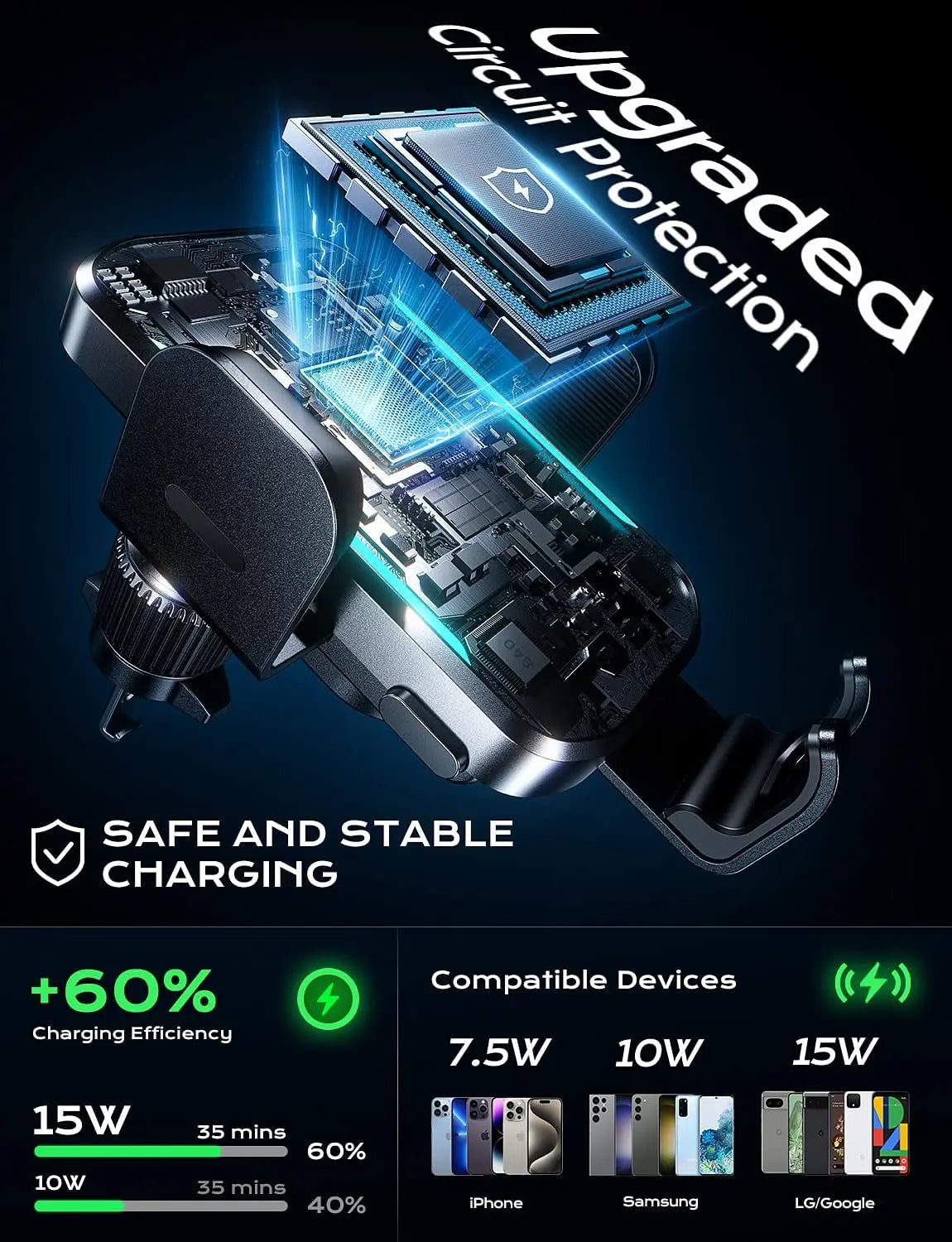 Wireless Car Charger Phone Holder Mount 15W Fast Charging Air Vent Auto Clamping Holders for iPhone 16 15 Pro Max New Products