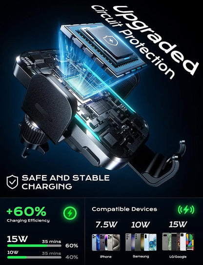 Wireless Car Charger Phone Holder Mount 15W Fast Charging Air Vent Auto Clamping Holders for iPhone 16 15 Pro Max New Products