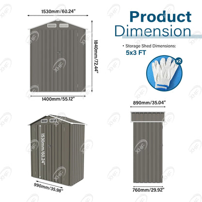 Free Shipping in Stock 5 * 3f T Metal Outdoor Storage Shed with Waterproof and Lockable Compact Tool Shed