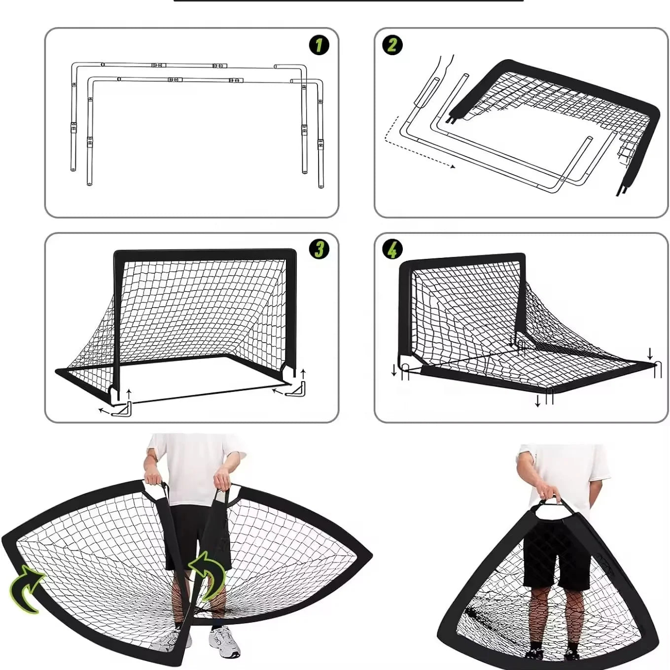 Ready to Ship Portable 4*3 FT Foldable Soccer Goal Net Mini Pop-up Training Goal for Kids and Youth Sports
