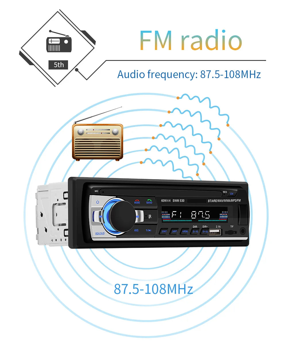 AutoRadio 1DIN Car Radio JSD530 2USB Electronic Car Audio BT FM Handsfree Stereo AUX SD Car Mp3 Player