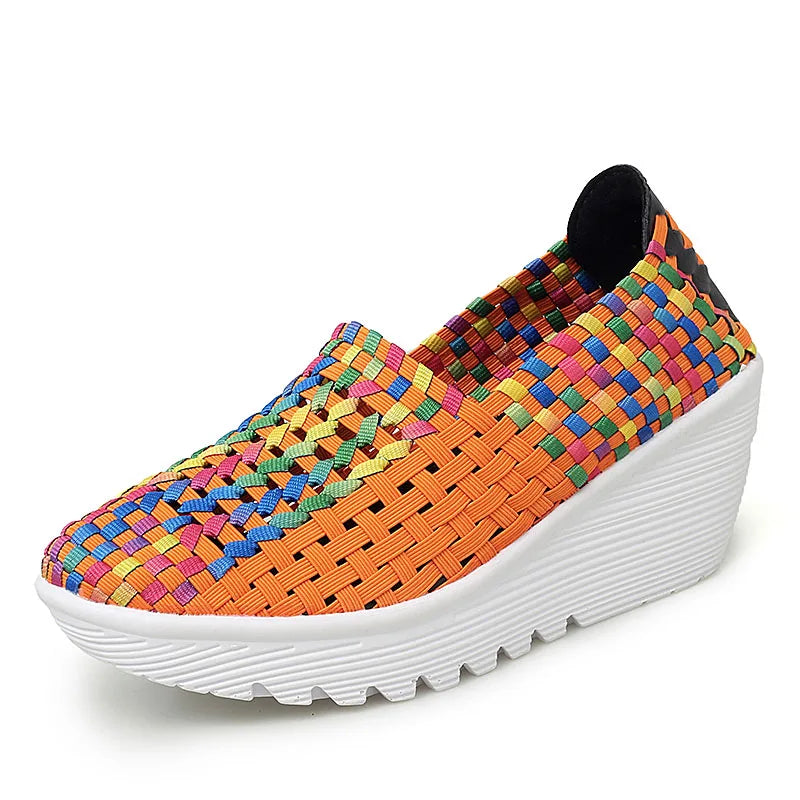 New Women Sneakers Summer Casual Shoes Woven Flat Platform Women's Shoes Breath Loafers Lady Footwear Soft Zapatos Plus Size 42