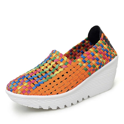 New Women Sneakers Summer Casual Shoes Woven Flat Platform Women's Shoes Breath Loafers Lady Footwear Soft Zapatos Plus Size 42