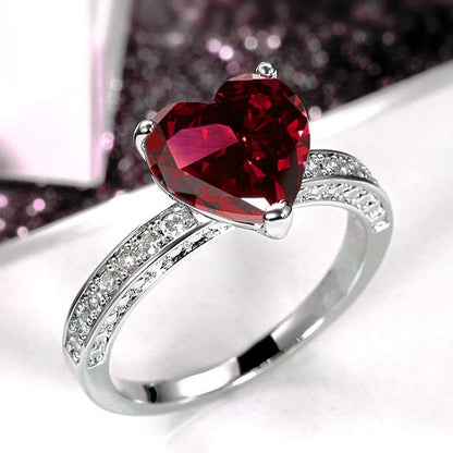 Q245 Heart Crystal & Rhinestone Ring 925 Silver Pave Setting Prong Engagement Women's Gemstone Ring