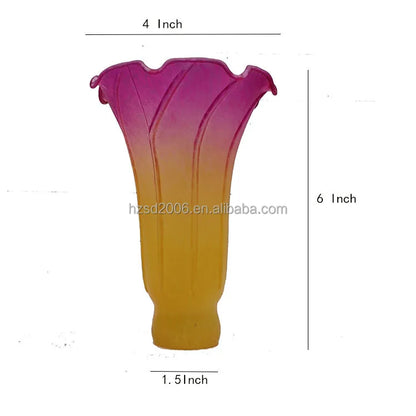 Antique European Glass Lamp Shade Peach Color Pond Lily Design 6" Height Light Cover for Table & Floor Lamps