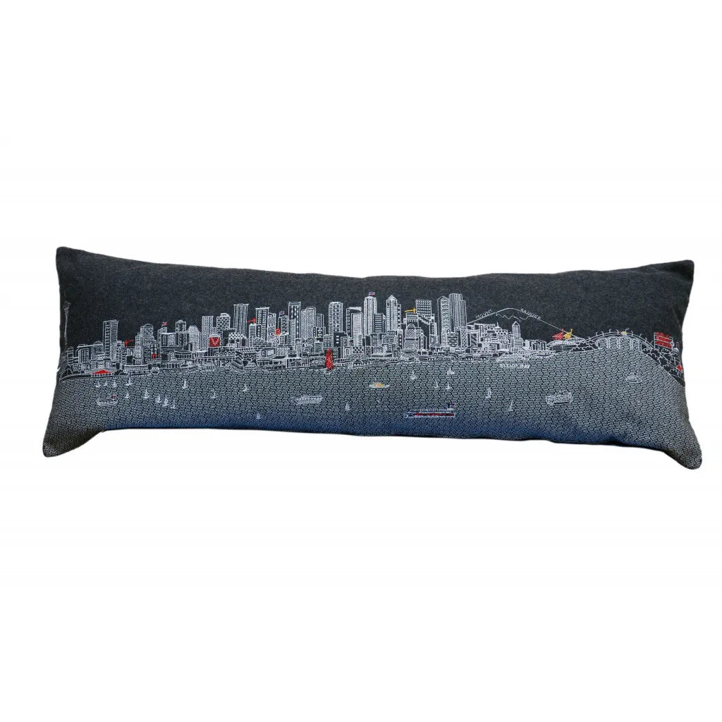 Seattle Nighttime Skyline Lumbar Decorative Pillow 46\" Black Seattle Nighttime Skyline Home & Office Throw Pillow