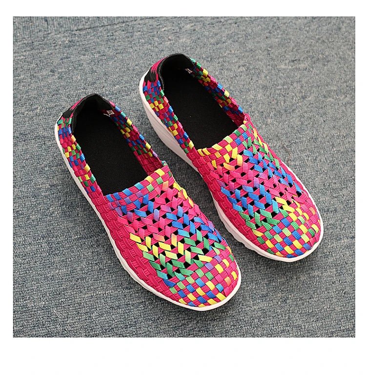New Women Sneakers Summer Casual Shoes Woven Flat Platform Women's Shoes Breath Loafers Lady Footwear Soft Zapatos Plus Size 42