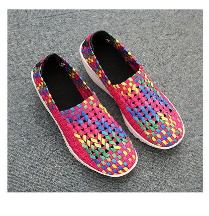 New Women Sneakers Summer Casual Shoes Woven Flat Platform Women's Shoes Breath Loafers Lady Footwear Soft Zapatos Plus Size 42