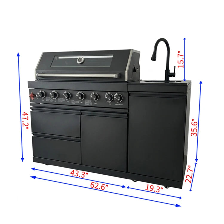 USA Local Stock Wholesale SS304 Modular Outdoor Kitchen 6 Burner Grill BBQ Cabinets Island for Backyard Cooking