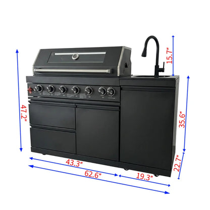 USA Local Stock Wholesale SS304 Modular Outdoor Kitchen 6 Burner Grill BBQ Cabinets Island for Backyard Cooking
