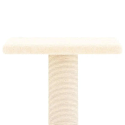 W2B VidaXL Modern Cream Cat Tree 28.7 in Tall Engineered Wood and Wool Plush with Sisal for Cats Toy