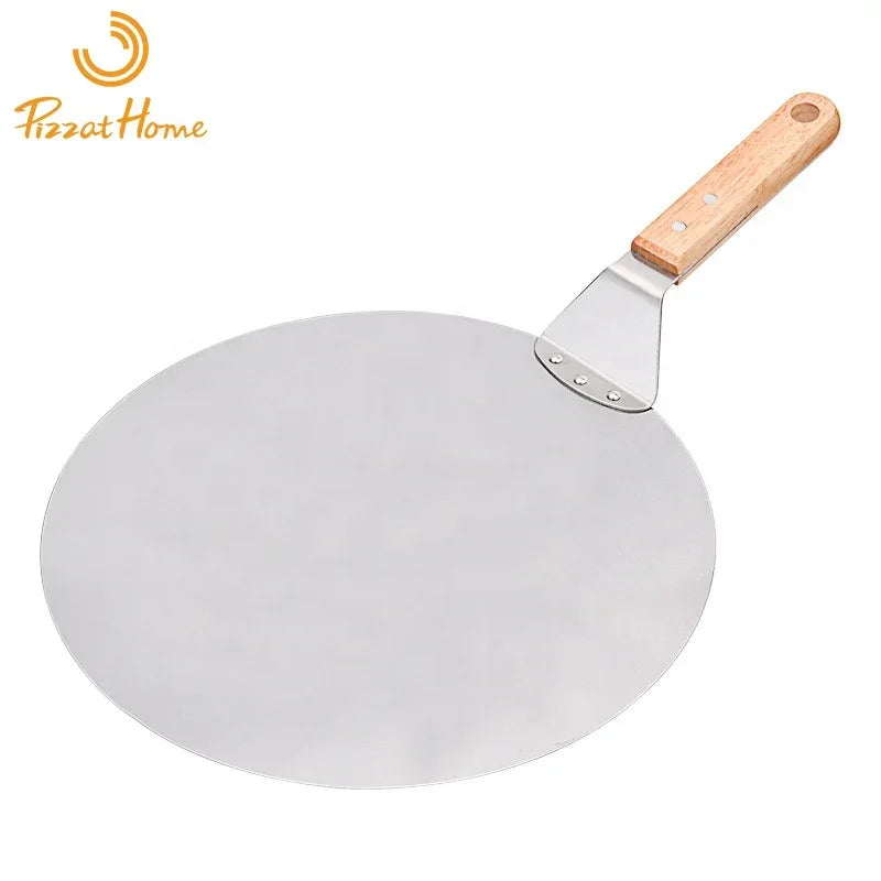 Stainless Steel Pizza Peel Wooden Handle Pizza Shovel Round Paddle Pizza Peels Cake Shovel Spatula Baking Tools