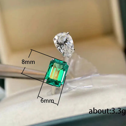 F1748 Emerald Ring Pear Cut Diamond Prong Setting Women's Classic Engagement Gemstone Fine Rings