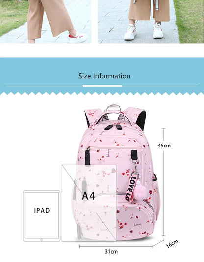 Cherry blossoms elementary school backpack for girls black pink floral bookbag fashion school bags for girls cute flower bookbag