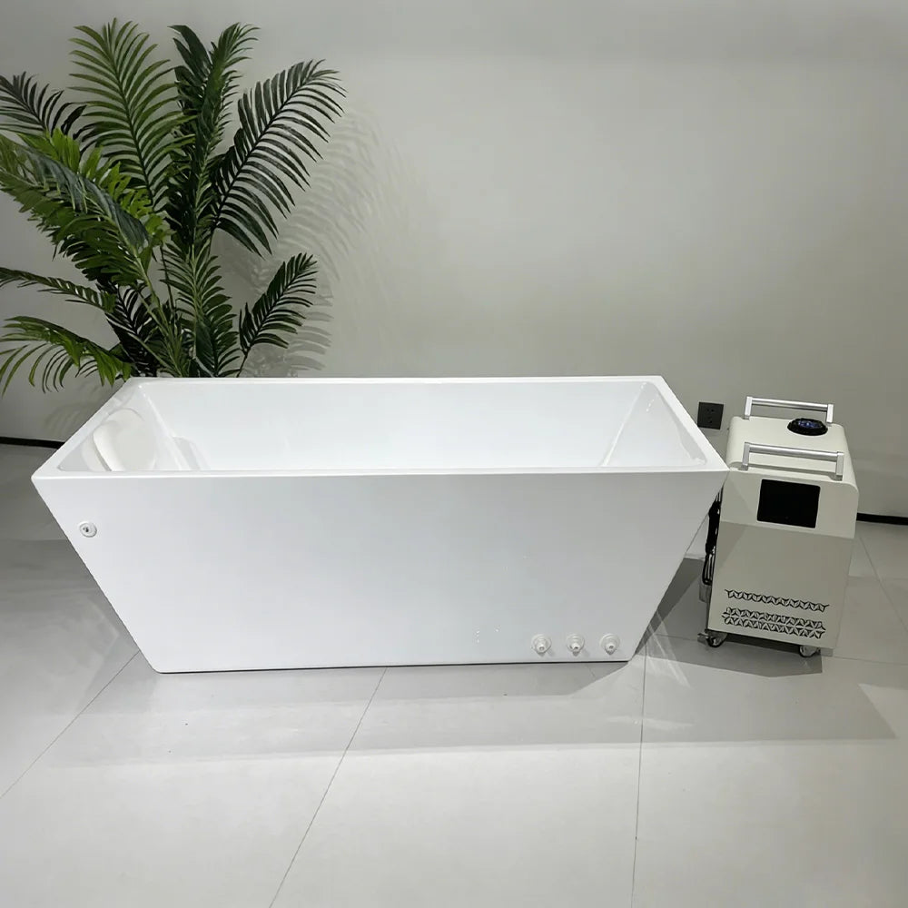 Gurgle Local Stock US Acrylic Freestanding Cold Plunge Tub Rectangular White Ice Bath Tub With Chiller for Sports Recovery
