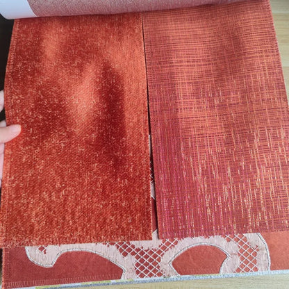 Luxury Home Textile Curtains Red-Orange Indoor Upholstery Fabric and Drapery Fabric With Sliver Gold Thread Pattern