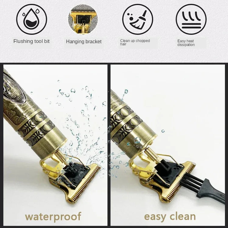 OHS T9 Vintage Electric Hairdresser Oil Shaving Head Pusher Carving Clipper Hair Cutting Machine Precision Trimmer for Men Care