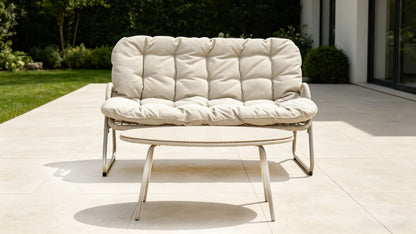 Modern Eco-Friendly Durable Outdoor Loveseat Coffee Table Set All-Weather Metal Frame Patio Conversation Thick Cushions Garden