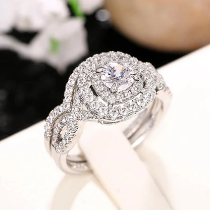 Q103 Women's White Gold Diamond Engagement Ring Round Brilliant Cut Natural G Color Halo Design