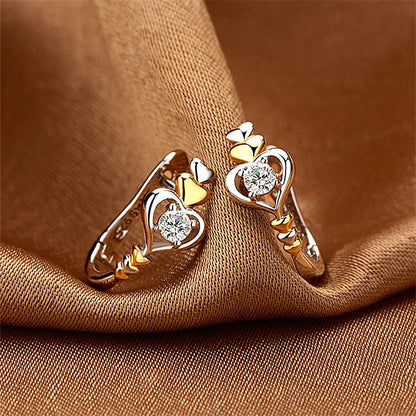 Romantic Two-tone Heart Stud Earrings 925 Silver 18K Gold Plated Round Crystal Rhinestone Wedding Jewelry For Women