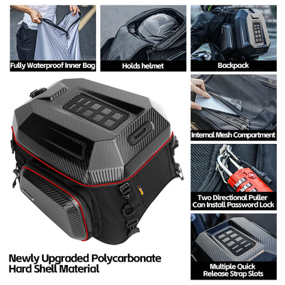 Rhinowalk Waterproof 23L-35L Motorcycle Tail Bag Hard Shell Expandable Rear Seat Bags for Motorbike Adventure