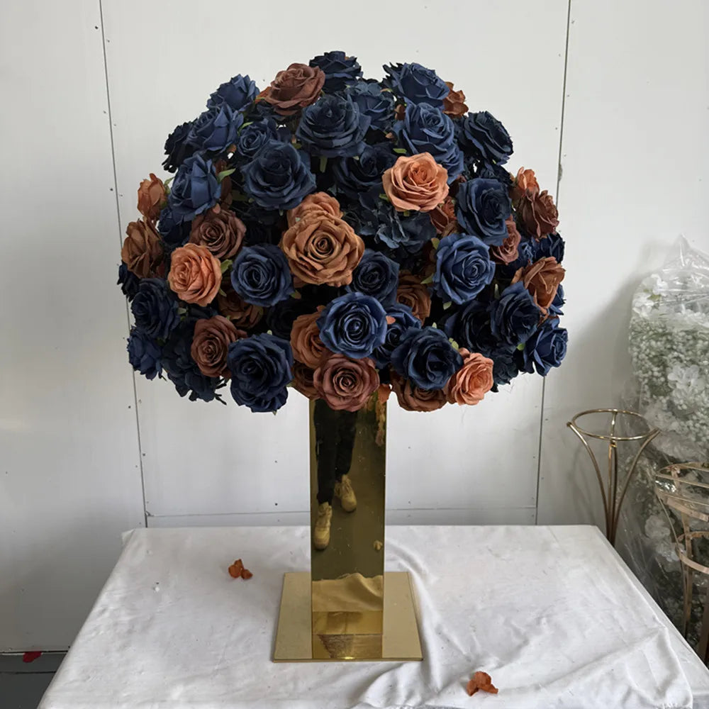 IFG Floral Factory Customized Elegant  Navy Blue Copper White Greenery  Wedding Centerpiece Flower Decor