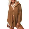 RNSHANGER Autumn Women Solid Color Blouses Casual Waffle Knit Plain Long Sleeve Pocket Shirts for Women