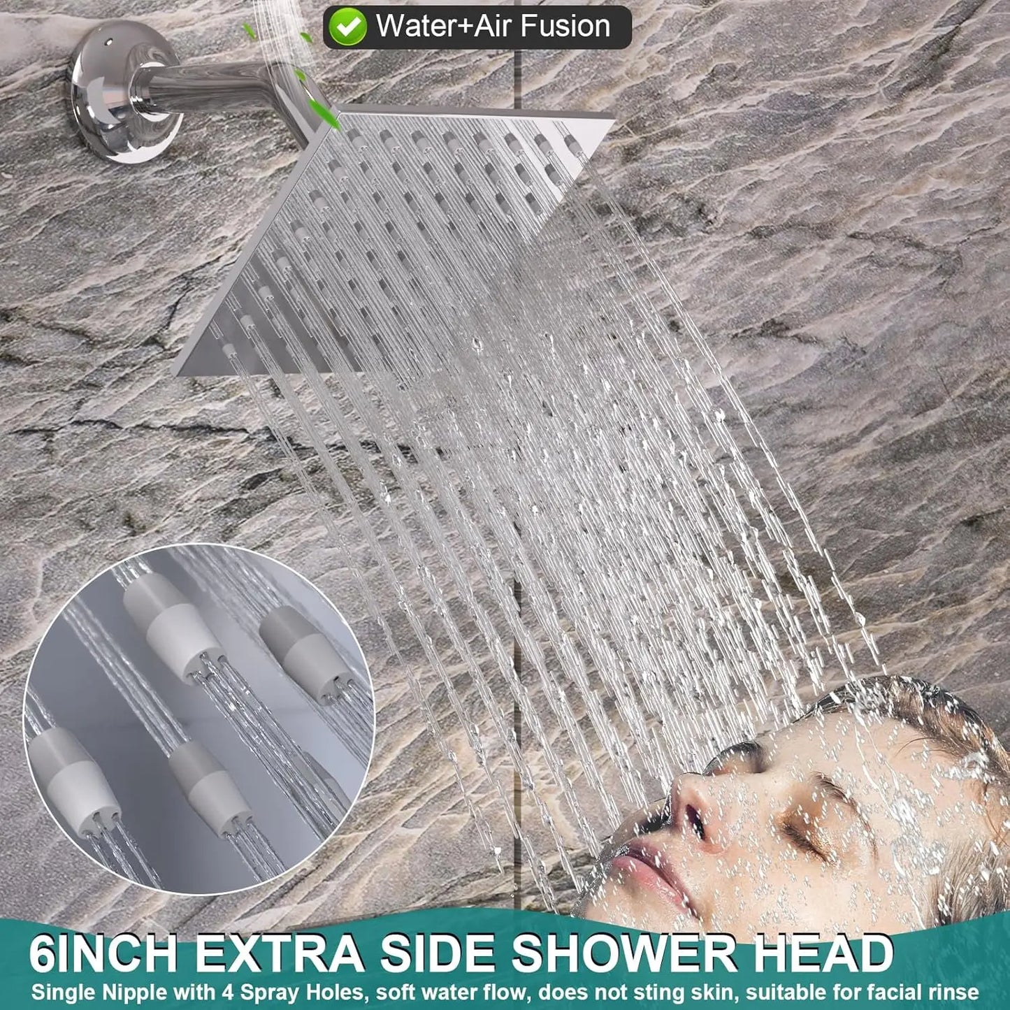 Dual Shower System 15.7x31.5" Rainfall Chrome Rain Shower Handheld Brass 6" Shower Heads Featuring 6pcs Body Jets Soft Spray