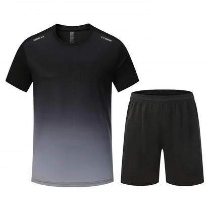 In Stock Fitness Workout Sports Quick Dry T Shirt Shorts 2 Pieces Sets 100% Polyester Custom Running Gym Tracksuits for Men