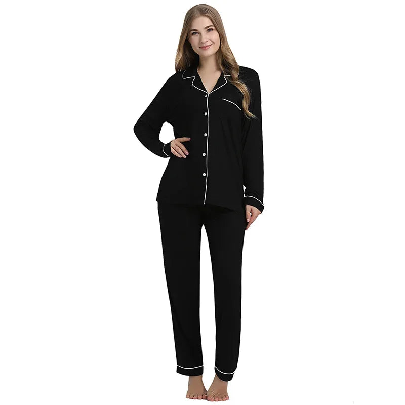 Joyaria Pajama Sets Women Long Sleeve Sleepwear Button Down Pj Pants Set Soft Bamboo Female Night Suit PJS Women Pyjamas Femmes