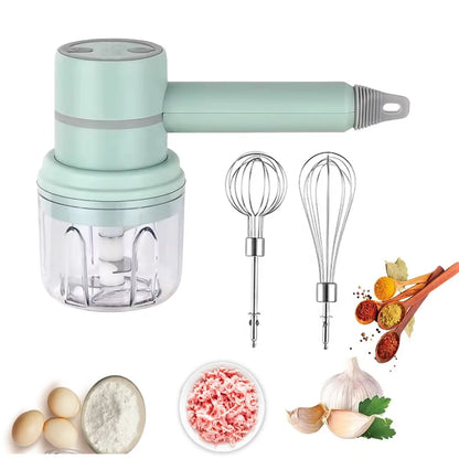 USB Rechargeable 3-in-1 Mini Portable Electric Kitchen Hand Mixer Wireless Garlic Chopper Cordless Whisk for Car Cordless