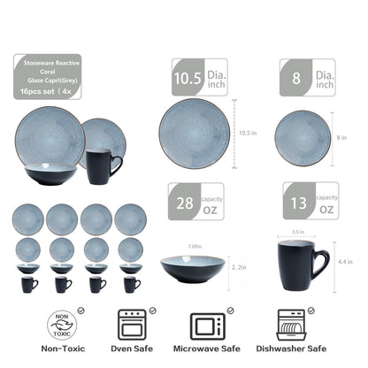 16 Pc Grey Modern Reactive Glaze Stone Tool Set Popular Kitchen Ceramic Set Ceramic Coffee Cup and Tableware Set Kitchen