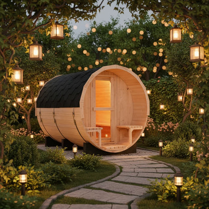 Waterproof 6 Person Outdoor 1.8*2.4M Barrel Sauna Solid Wood Traditional Steam Barrel Sauna Room for Health Benefits