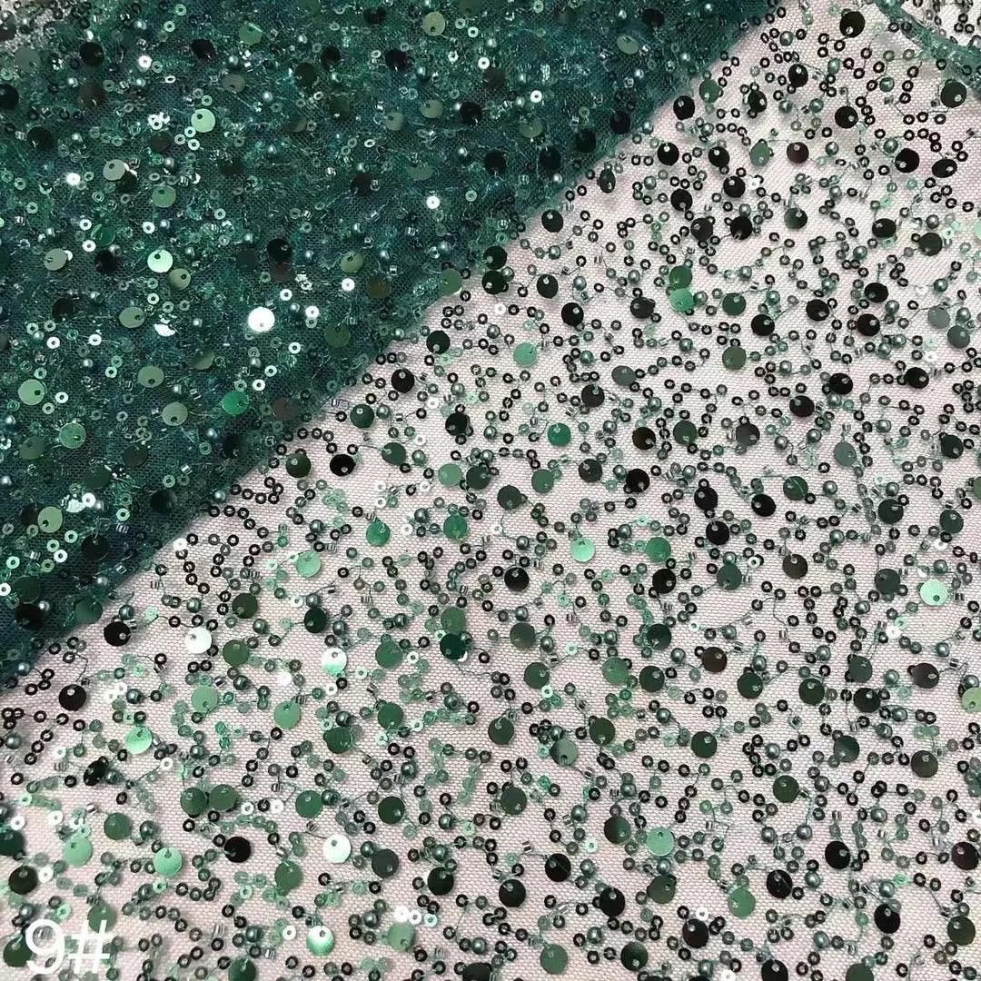 Width 130 cm Polyester Sparkly Sequins Embroidery Beads Mesh Fabric Heavy Tulle Lace Fabric for Wedding Dress Curtain