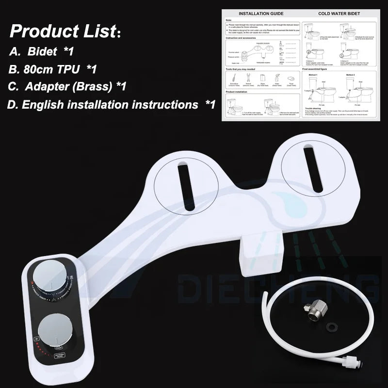 Toilet Bidet Easy to Install Non Electric Double Nozzle Fresh Water Cold Water Spray Bidet Toilet Seat Accessories