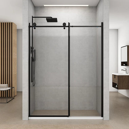 Sliding Framed Shower Door, Matte Black Aluminum Frame, Black Seal Strip, Tempered Glass for Bathroom Shower Room Door