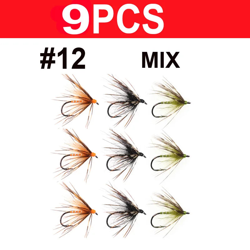 Vampfly 8PCS Size #12 Tenkara Nymph Wet Fly Trout Fishing Fly Soft Hackle Spider Trout Flies Bait Lures Black Orange Yellow
