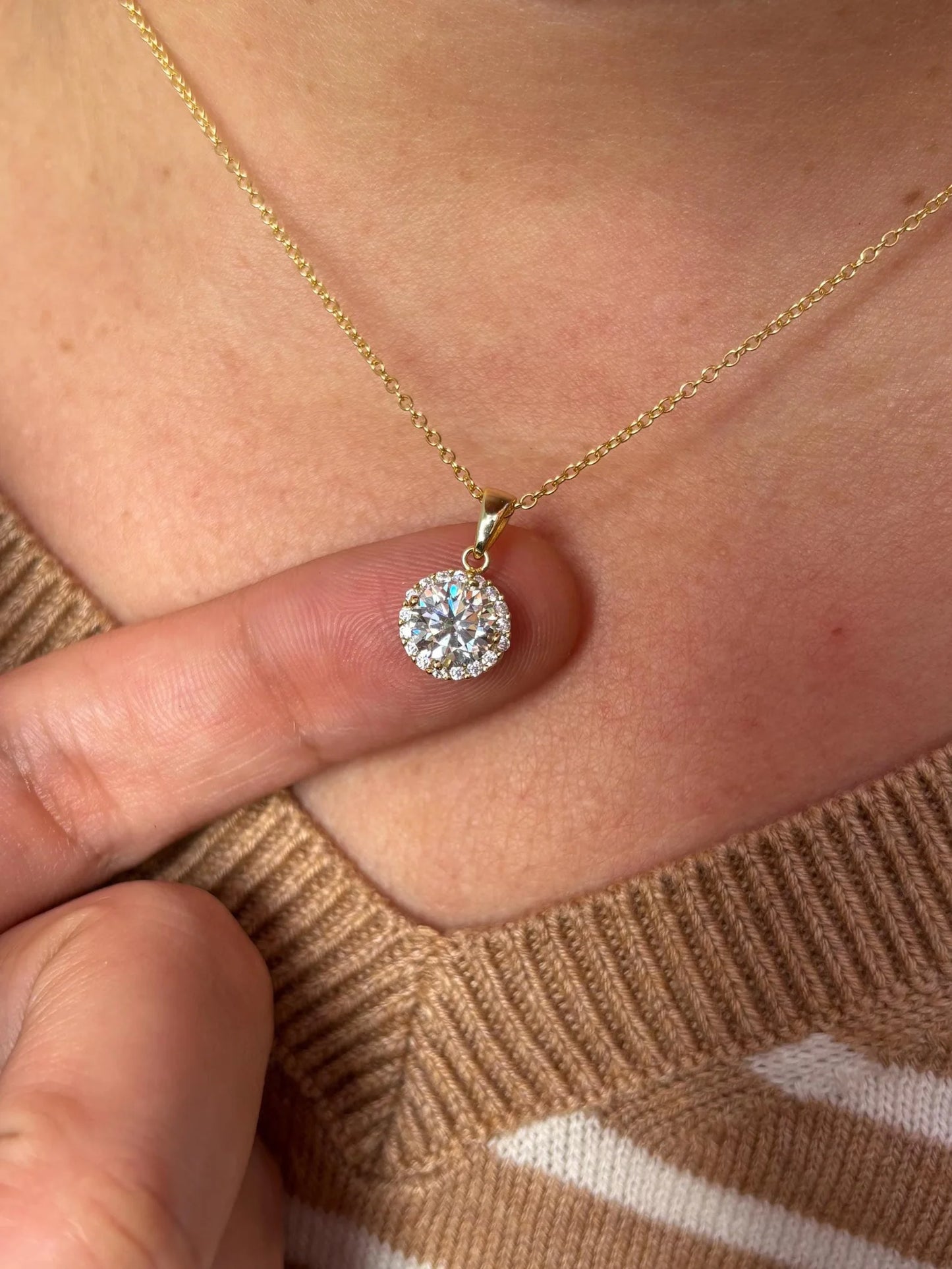 Gold Plated Christian Moissanite Halo Necklace 9MM Charm Diamond Party Jewelry for Women