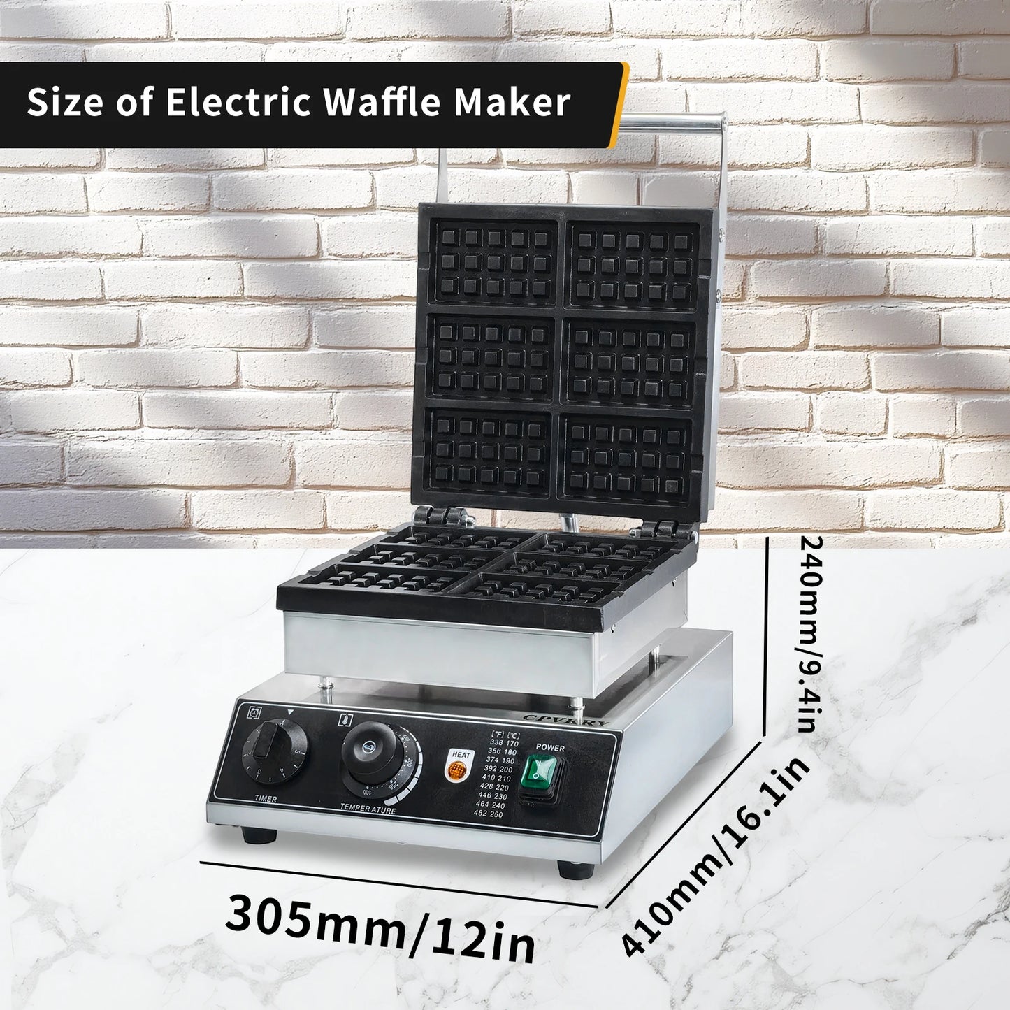 1750W Commercial Stainless Steel Non-Stick Waffle Maker 50-300℃ Commercial Flip Balance Heating Waffle Iron 6pcs Honeycomb New