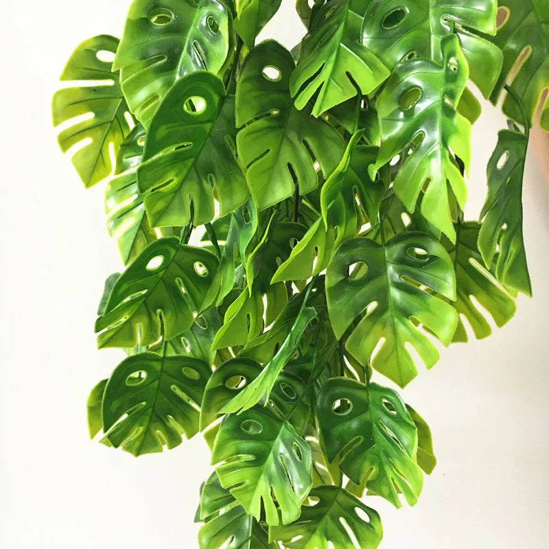 Artificial Palm Green Plants Vine Turtle Leaf Rattan Ceiling Wall Hanging Flower Maple Leaves Wedding Garden Balcony Home Decor