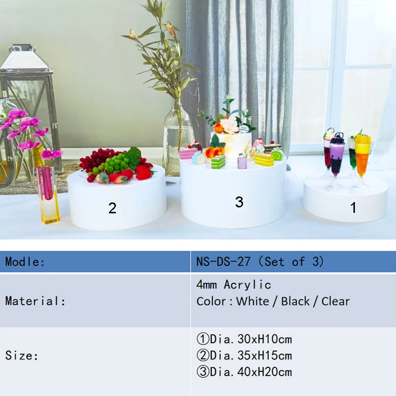Set 3 Black Acrylic Cylinder Display Stands-Elegant Eco-friendly Portable for Wedding Christmas Graduation Party Decorations