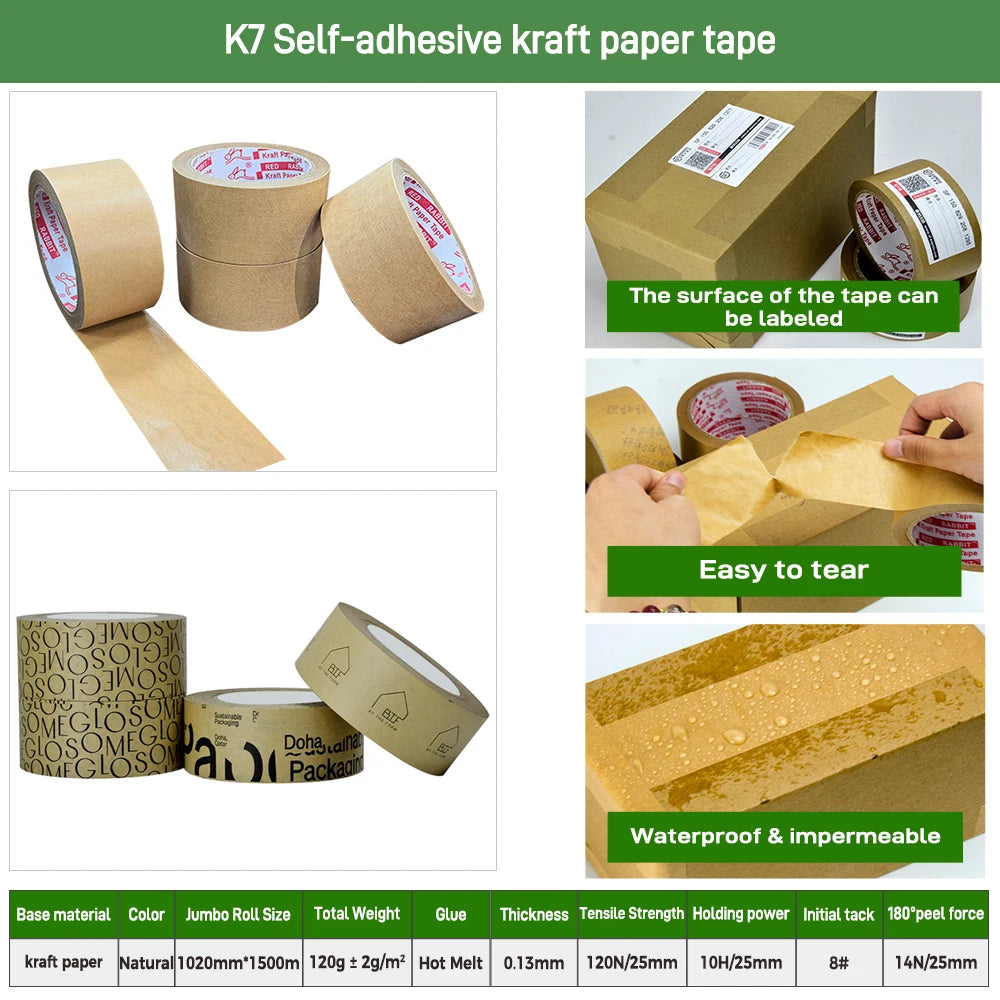 Customized Eco Friendly Degradable Self-adhesive Water Activated Kraft Packing Tape Manufacturer