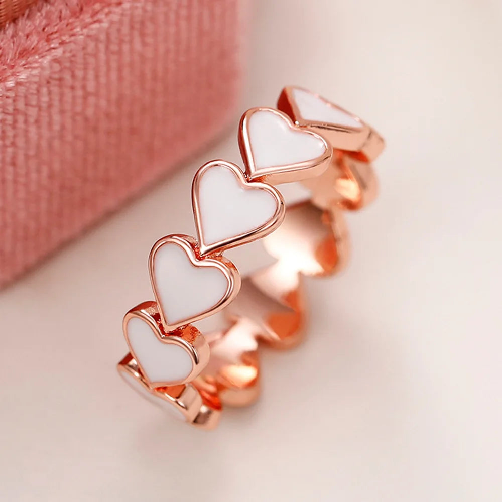 F1575 Rose Gold Plated Heart Ring For Women Cute Daily Jewelry Valentines Day Gift Alloy Fashion Ring Size 6