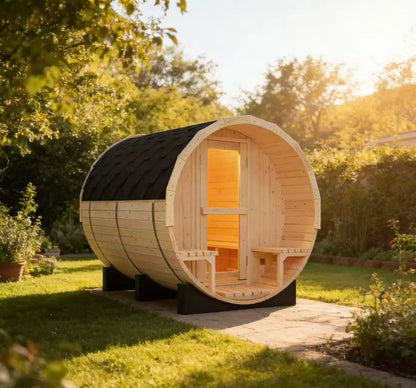 High-Strength Canadian Pine Barrel Steam Sauna 2-4 People Outdoor Premium-Design Traditional Sauna for Post Workout Rejuvenation
