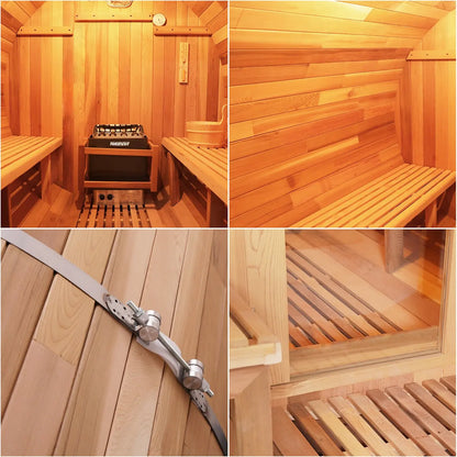 US Stock Spliced Red Cedar 4-6 Persons Outdoor Barrel Traditional Sauna Room Wood Sauna 6000W ETL Stove