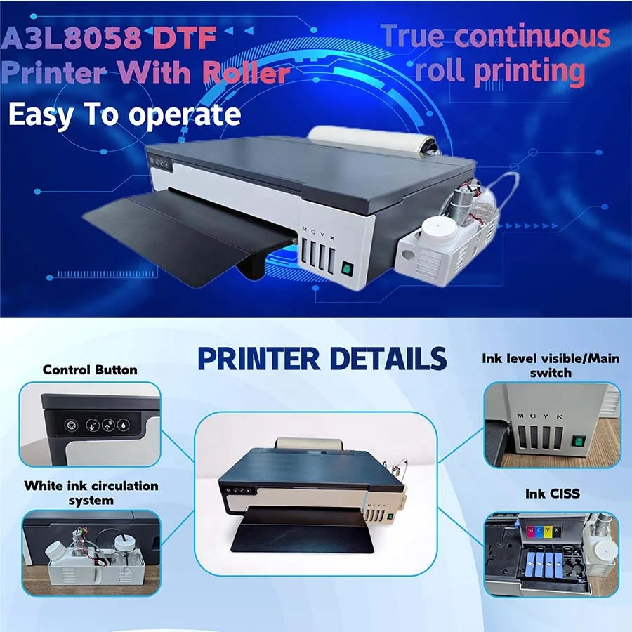 New DTF Inkjet Printing Printer Machine L18058 PET Film DTF Printing A3 DTF Printer for T-Shirt Fabric Hoodies Shoes